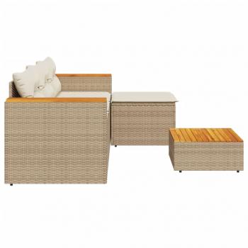 3-tlg. Garten-Sofagarnitur mit Kissen Beige Poly Rattan