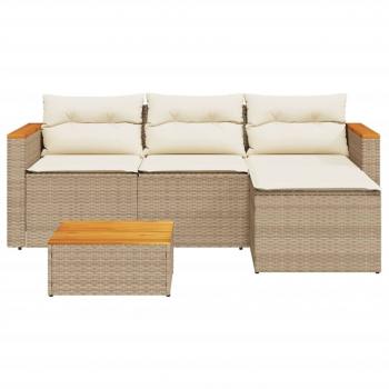 3-tlg. Garten-Sofagarnitur mit Kissen Beige Poly Rattan