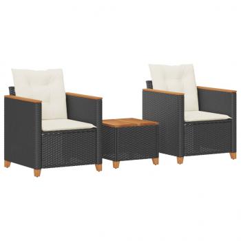 3-tlg. Bistro-Set mit Kissen Schwarz Poly Rattan Akazienholz