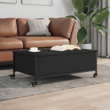 ARDEBO.de - Couchtisch mit Rollen Schwarz 91x55x34 cm Holzwerkstoff