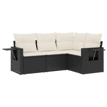 4-tlg. Garten-Sofagarnitur mit Kissen Schwarz Poly Rattan