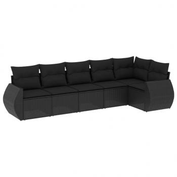 6-tlg. Garten-Sofagarnitur mit Kissen Schwarz Poly Rattan