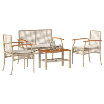 ARDEBO.de - 4-tlg. Garten-Lounge-Set mit Kissen Beige Poly Rattan