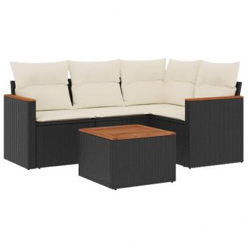 5-tlg. Garten-Sofagarnitur mit Kissen Schwarz Poly Rattan