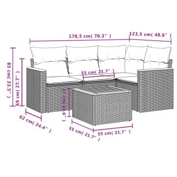 5-tlg. Garten-Sofagarnitur mit Kissen Schwarz Poly Rattan