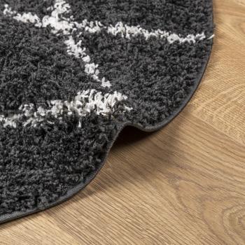 Teppich Shaggy Hochflor Modern Schwarz und Creme Ø 200 cm