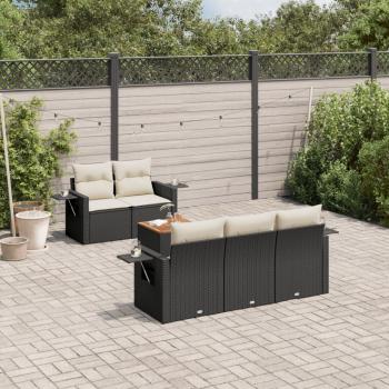 ARDEBO.de - 6-tlg. Garten-Sofagarnitur mit Kissen Schwarz Poly Rattan