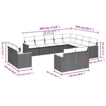 12-tlg. Garten-Sofagarnitur mit Kissen Schwarz Poly Rattan