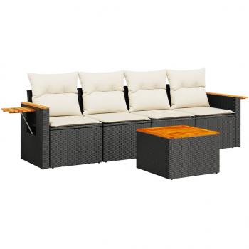 5-tlg. Garten-Sofagarnitur mit Kissen Schwarz Poly Rattan