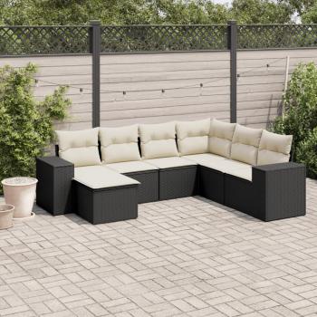 ARDEBO.de - 7-tlg. Garten-Sofagarnitur mit Kissen Schwarz Poly Rattan