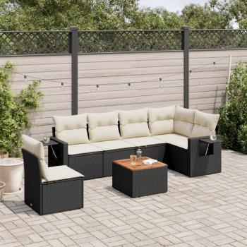 ARDEBO.de - 7-tlg. Garten-Sofagarnitur mit Kissen Schwarz Poly Rattan