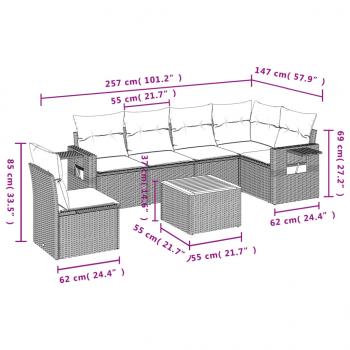 7-tlg. Garten-Sofagarnitur mit Kissen Schwarz Poly Rattan