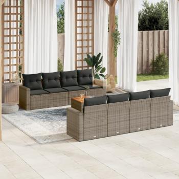 ARDEBO.de - 9-tlg. Garten-Sofagarnitur mit Kissen Grau Poly Rattan