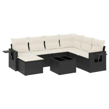 8-tlg. Garten-Sofagarnitur mit Kissen Schwarz Poly Rattan