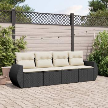 ARDEBO.de - 4-tlg. Garten-Sofagarnitur mit Kissen Schwarz Poly Rattan