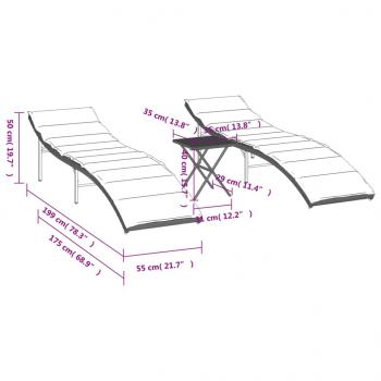 Sonnenliegen 2 Stk. mit Tisch Hellgrau Poly Rattan