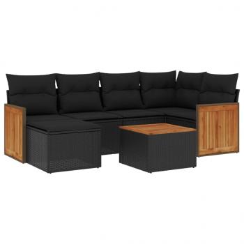 7-tlg. Garten-Sofagarnitur mit Kissen Schwarz Poly Rattan