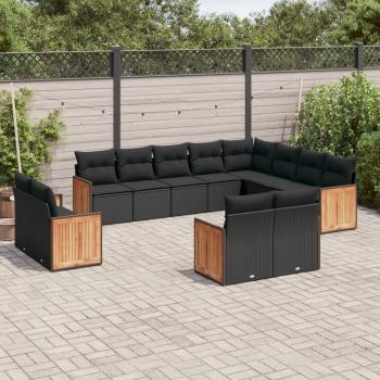 ARDEBO.de - 12-tlg. Garten-Sofagarnitur mit Kissen Schwarz Poly Rattan