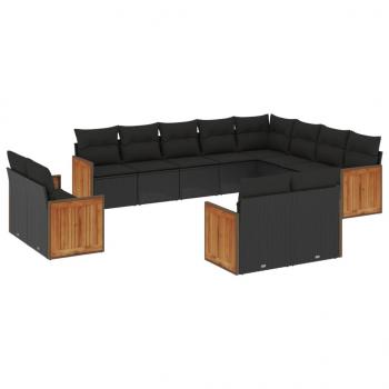 12-tlg. Garten-Sofagarnitur mit Kissen Schwarz Poly Rattan