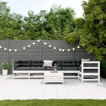 ARDEBO.de - 7-tlg. Garten-Lounge-Set mit Kissen Weiß Massivholz Kiefer