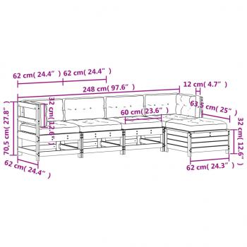 5-tlg. Garten-Lounge-Set mit Kissen Weiß Massivholz Kiefer