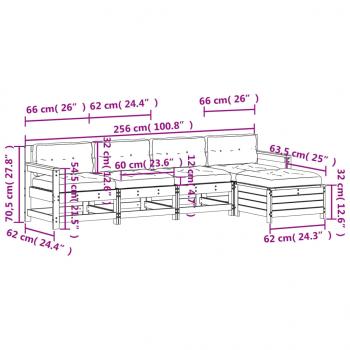 5-tlg. Garten-Lounge-Set mit Kissen Weiß Massivholz Kiefer