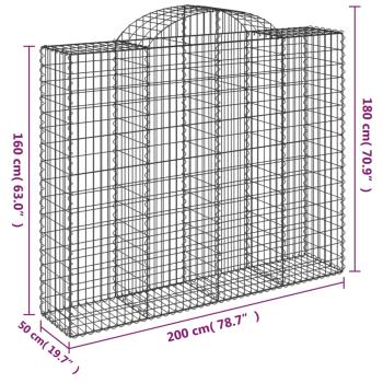 Gabionen mit Hochbogen 13Stk. 200x50x160/180cm Verzinktes Eisen