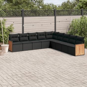 ARDEBO.de - 9-tlg. Garten-Sofagarnitur mit Kissen Schwarz Poly Rattan