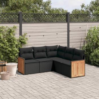 ARDEBO.de - 5-tlg. Garten-Sofagarnitur mit Kissen Schwarz Poly Rattan