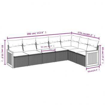 7-tlg. Garten-Sofagarnitur mit Kissen Schwarz Poly Rattan