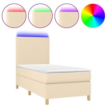 ARDEBO.de - Boxspringbett mit Matratze & LED Creme 80x200 cm Stoff