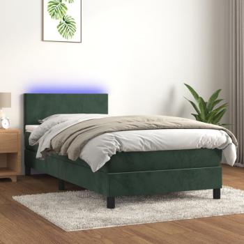 ARDEBO.de - Boxspringbett mit Matratze & LED Dunkelgrün 100x200 cm Samt