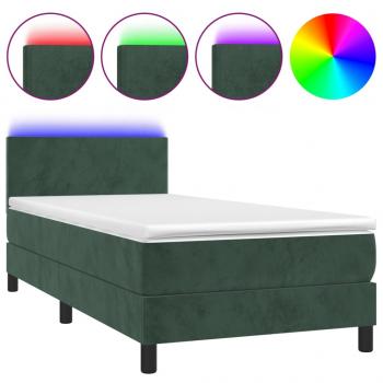 Boxspringbett mit Matratze & LED Dunkelgrün 100x200 cm Samt