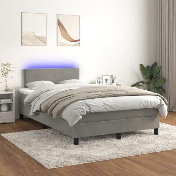 ARDEBO.de - Boxspringbett mit Matratze & LED Hellgrau 120x200 cm Samt