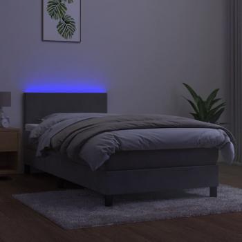 Boxspringbett mit Matratze & LED Hellgrau 100x200 cm Samt