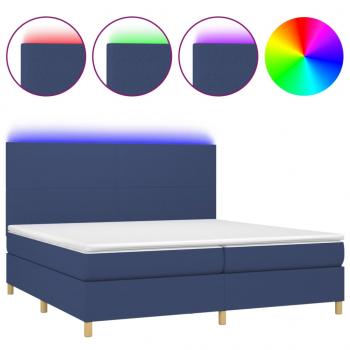 ARDEBO.de - Boxspringbett mit Matratze & LED Blau 200x200 cm Stoff