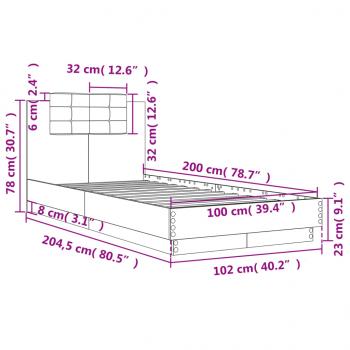 Bettgestell mit Kopfteil Braun Eichen-Optik 100x200 cm