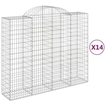 Gabionen mit Hochbogen 14Stk. 200x50x160/180cm Verzinktes Eisen