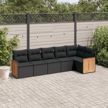 ARDEBO.de - 6-tlg. Garten-Sofagarnitur mit Kissen Schwarz Poly Rattan