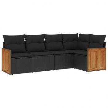 5-tlg. Garten-Sofagarnitur mit Kissen Schwarz Poly Rattan