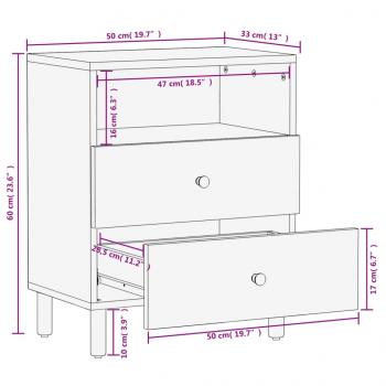 Nachttisch Schwarz 50x33x60 cm Massivholz Mango