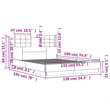 Bettgestell mit Kopfteil Sonoma-Eiche 135x190 cm Holzwerkstoff