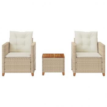 3-tlg. Bistro-Set mit Kissen Beige Poly Rattan Akazienholz