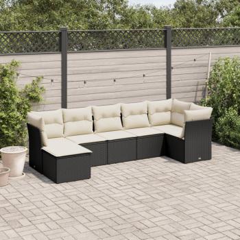 ARDEBO.de - 7-tlg. Garten-Sofagarnitur mit Kissen Schwarz Poly Rattan