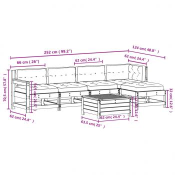 6-tlg. Garten-Lounge-Set mit Kissen Weiß Massivholz Kiefer