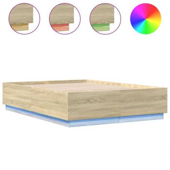 Bettgestell mit LED Sonoma-Eiche 140x200 cm Holzwerkstoff