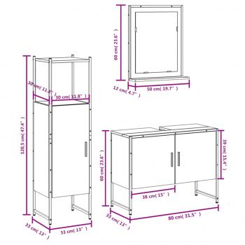 3-tlg. Badmöbel-Set Grau Sonoma Holzwerkstoff