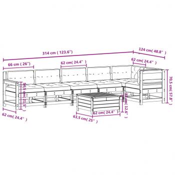 7-tlg. Garten-Lounge-Set mit Kissen Weiß Massivholz Kiefer