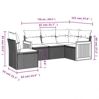 5-tlg. Garten-Sofagarnitur mit Kissen Schwarz Poly Rattan