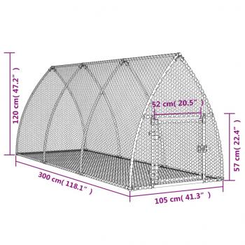 Kaninchenkäfig Silbern 300x105x120 cm Verzinkter Stahl